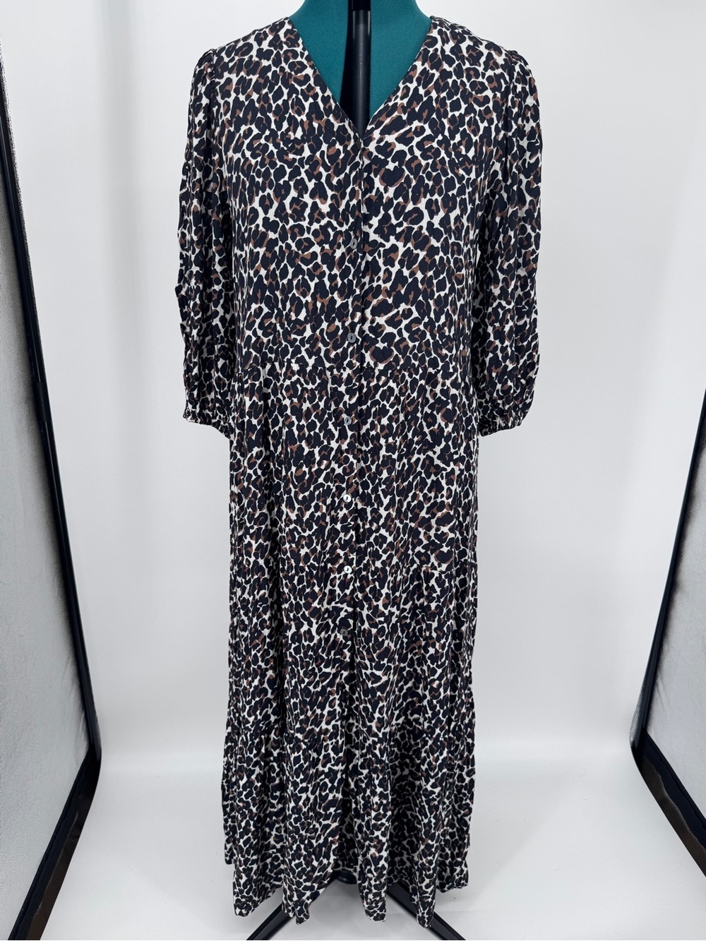 Rebecca Minkoff Black, Brown & Cream Leopard-Print Midi Dress S Small - Picture 2 of 9